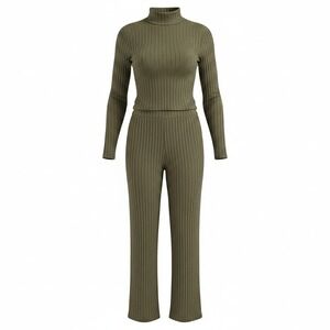 Olive Green‎ Ribbed Turtleneck Long Sleeve Knit Top Soft Stretch Small S